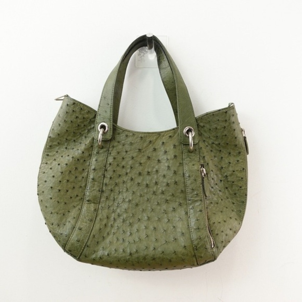 Vintage‎ JRA Genuine Ostrich Leather Crescent Tote Bag L Olive Preppy JAPAN 276